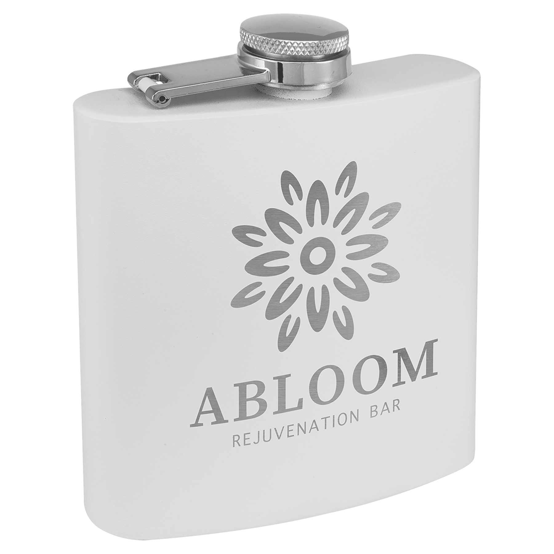 6 oz. Matte White Powder Coated Laserable Stainless Steel Flask