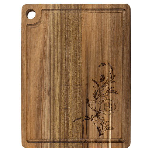 11 1/2" x 8 3/4" Acacia Cutting Board with Drip Ring and Corner Hole