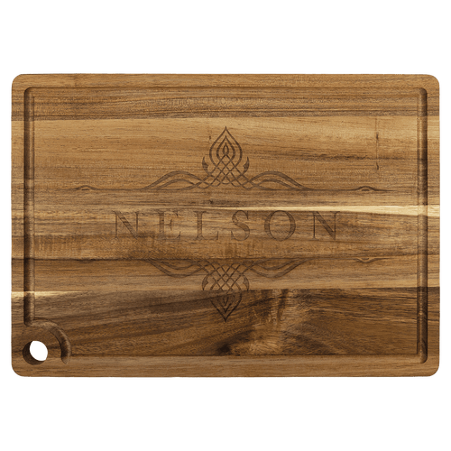 13 3/4" x 9 3/4" Acacia Cutting Board with Drip Ring and Corner Hole
