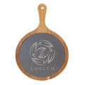 8 1/4" x 12 1/4" Round Acacia Wood/Slate Serving Board with Handle